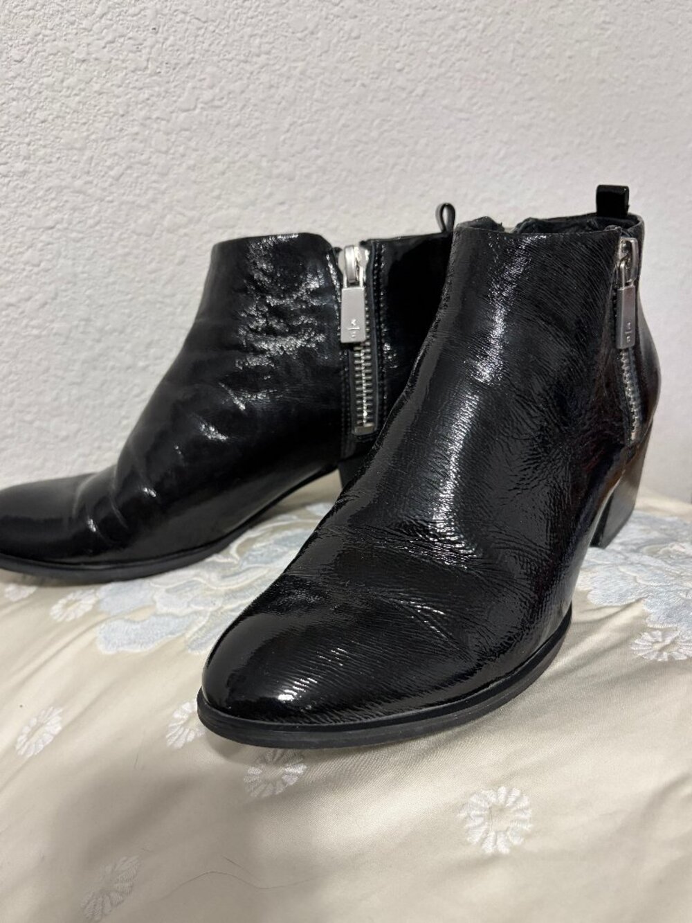 Kenneth Cole Patent Leather Double Zip Ankle Boots
